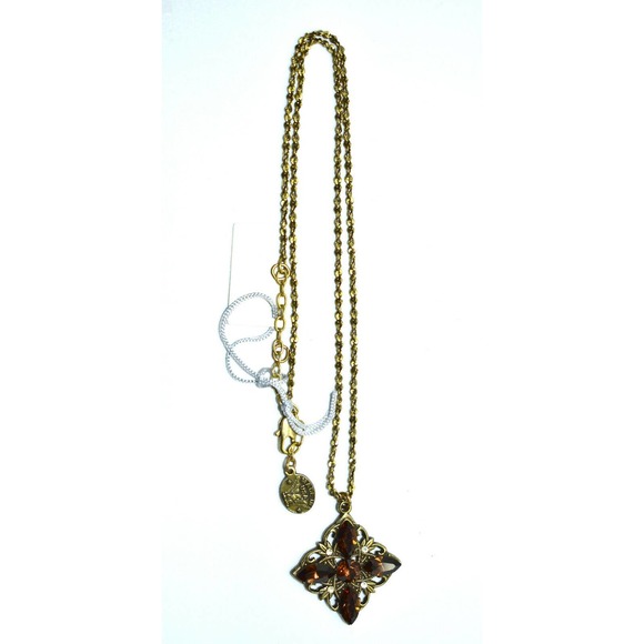 A4 NWT ANNE KOPLIK DESIGNS Gold Tone Swarovski Brown Crystal Pendant Necklace - Picture 2 of 5